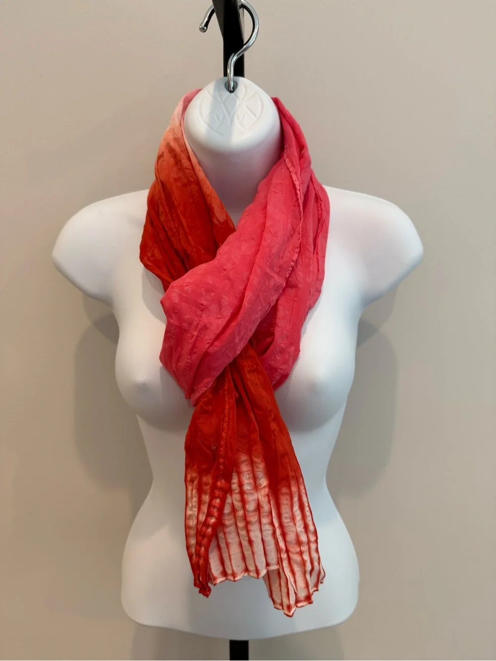Eileen Fisher Pink & Red Lightweight Crinkle Tie Dye Scarf - Women's Accessory
